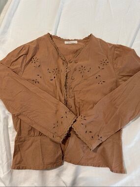 Doen Rust Brown Eyelet Button-Up Blouse